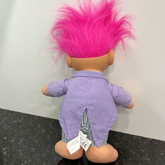 1992 Ganz Troll Doll Pink Hair Vest & Tails/ Tie Outfit 13" Vintage Plush - Picture 4 of 7